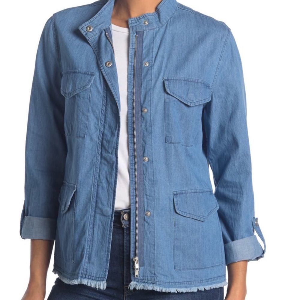 Chambray Fray Jacket in Light Deni.New with Tag!